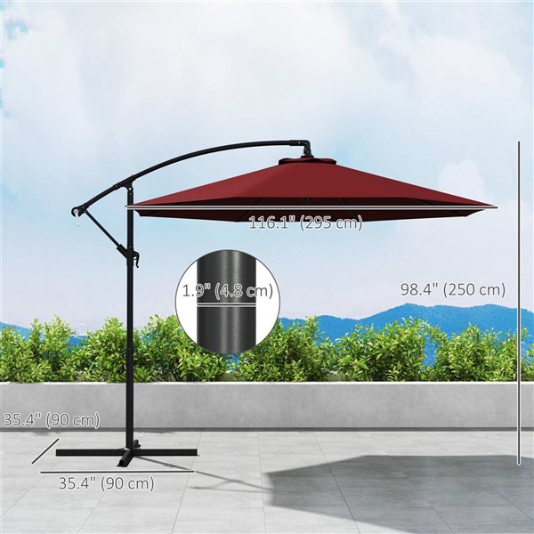 Outsunny 9.7-ft Offset Patio Umbrella - Wine Red