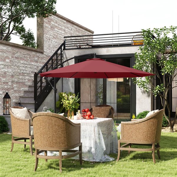 Outsunny 9.7-ft Offset Patio Umbrella - Wine Red