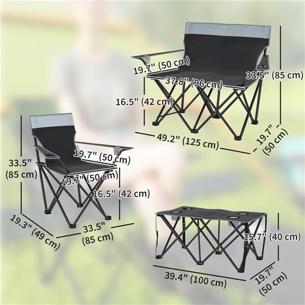 Outsunny 4 Pcs Folding Camping Chairs w/ Table - Grey
