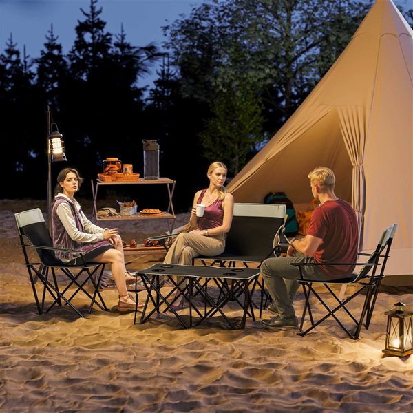 Outsunny 4 Pcs Folding Camping Chairs w/ Table - Grey