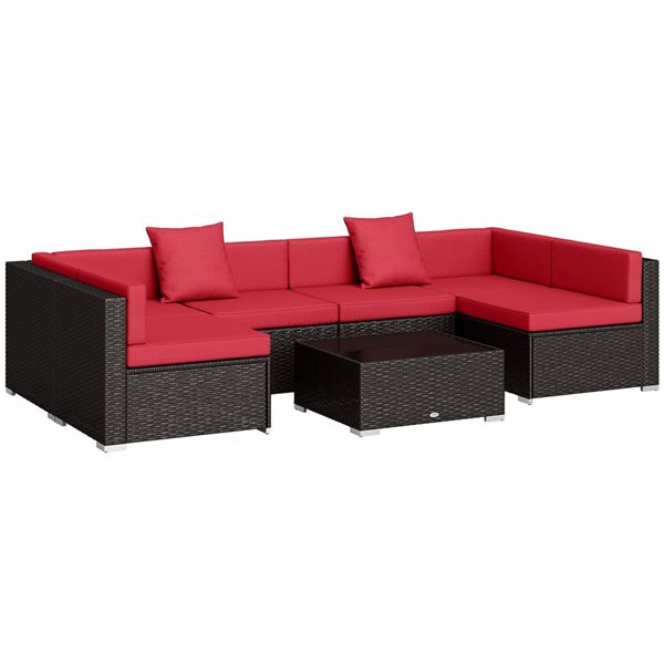 Outsunny 7 Pcs Garden Synthetic Rattan Sectional Sofa Set - Red