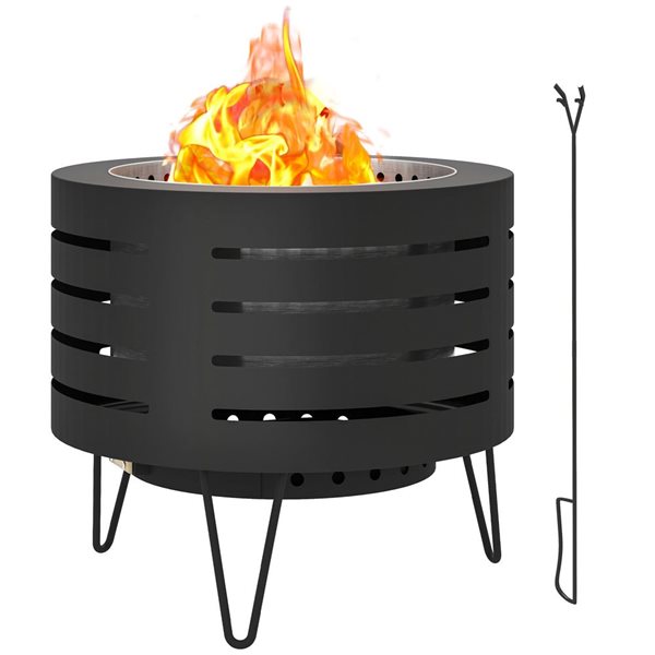 Outsunny Round Outdoor Fire Pit w/ Poker and Removable Ash Pan - Black