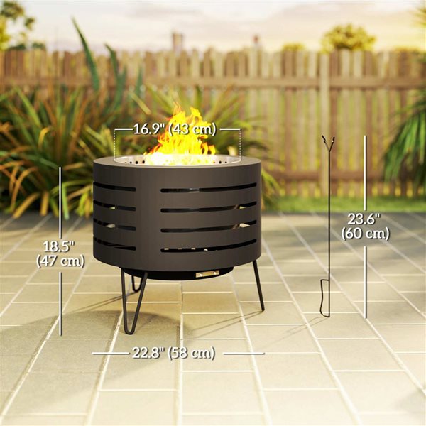 Outsunny Round Outdoor Fire Pit w/ Poker and Removable Ash Pan - Black