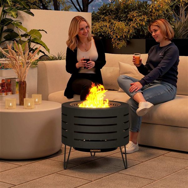 Outsunny Round Outdoor Fire Pit w/ Poker and Removable Ash Pan - Black