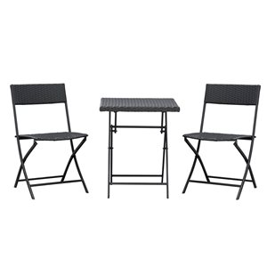 Ensemble bistro d'extérieur 3 mcx Outsunny en rotin PE, avec table et chaises pliantes, brun