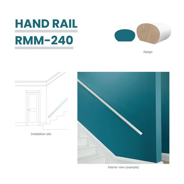 RESO RMM 240 Primed Finger-Joined Pine Hand Rail 1 1/4 x 2 1/4 x 96-in Long - 5-pcs 40-ft Total