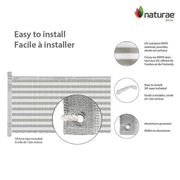 Naturae Decor Striped Privacy Balcony Screen 3 x 16-ft - Off-White
