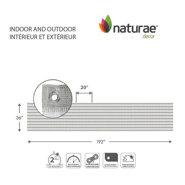 Naturae Decor Striped Privacy Balcony Screen 3 x 16-ft - Off-White