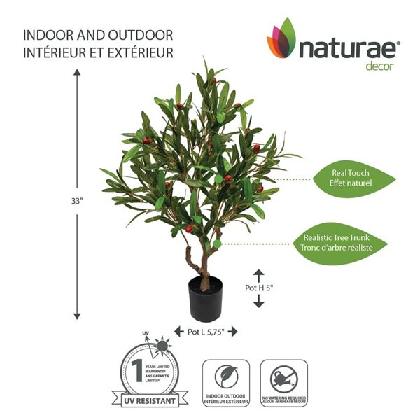 Naturae Decor 33-in H Artificial Indoor/Outdoor Olive Tree
