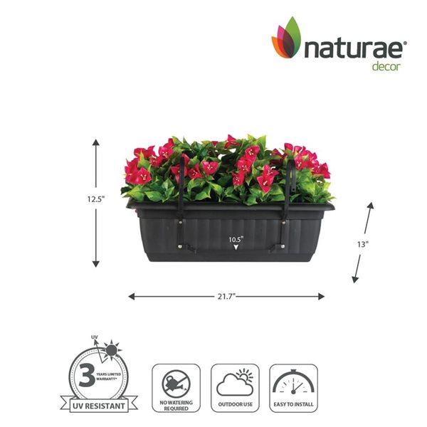 Naturae Decor 13-in H Artificial Indoor/Outdoor Cascading Red Bougainvillea in Rail Planter