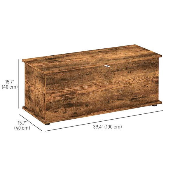 HOMCOM Rustic Brown Composite Wood Lift Top Storage Chest with 2 Safety Hinge
