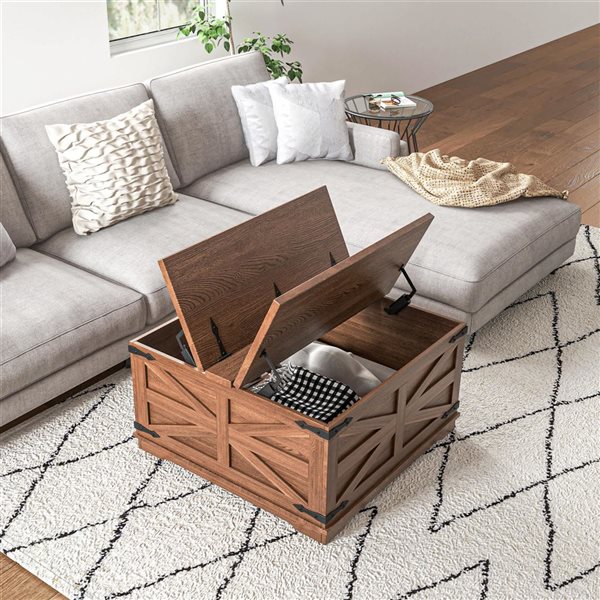 HOMCOM Coffee 31.5 x 18.3-in Brown Particleboard Square Coffee Table w/ Flip Top and Hidden Storage