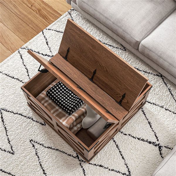 HOMCOM Coffee 31.5 x 18.3-in Brown Particleboard Square Coffee Table w/ Flip Top and Hidden Storage