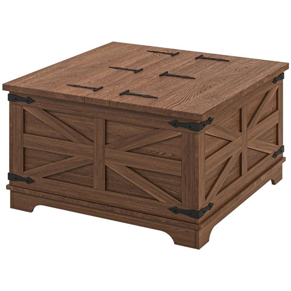 HOMCOM Coffee 31.5 x 18.3-in Brown Particleboard Square Coffee Table w/ Flip Top and Hidden Storage