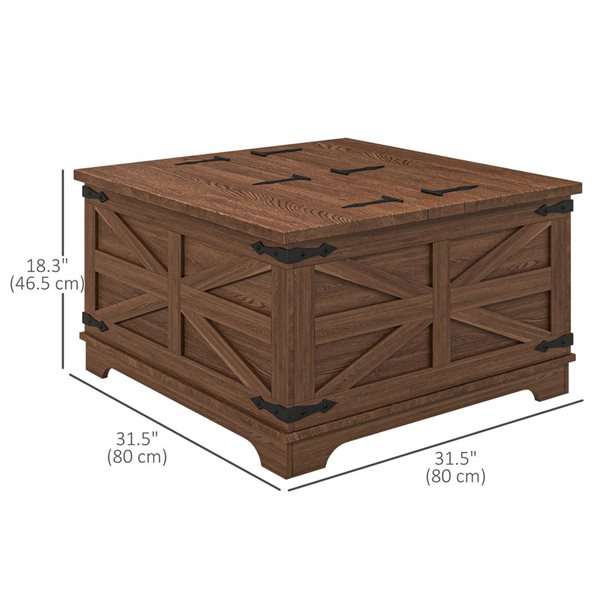 HOMCOM Coffee 31.5 x 18.3-in Brown Particleboard Square Coffee Table w/ Flip Top and Hidden Storage