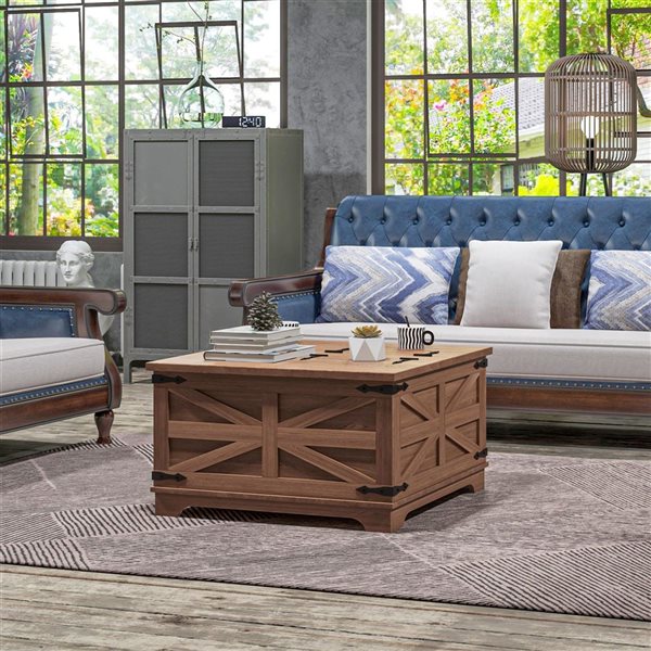 HOMCOM Coffee 31.5 x 18.3-in Brown Particleboard Square Coffee Table w/ Flip Top and Hidden Storage