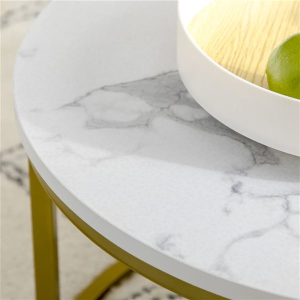HOMCOM White Marble-Look MDF/Gold Metal Round Nesting Coffee Tables - Set of 2