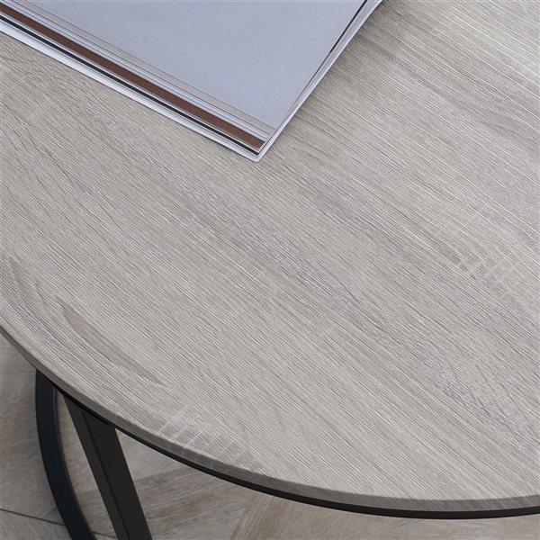 HOMCOM White Grey MDF/Black Metal Round Nesting Coffee Tables - Set of 2