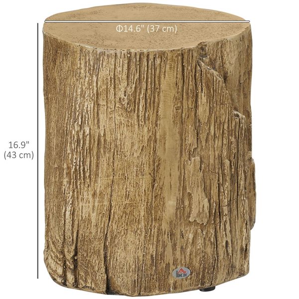HOMCOM 14.6 dia x 16.9-in H Composite Indoor/Outdoor Log-Look Side Table