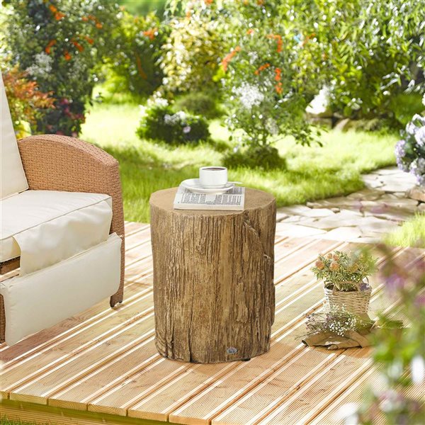 HOMCOM 14.6 dia x 16.9-in H Composite Indoor/Outdoor Log-Look Side Table