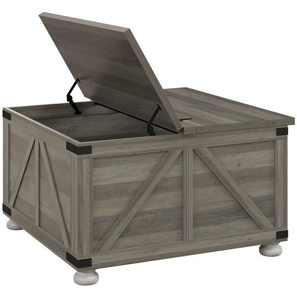 HOMCOM Coffee 31.5 x 18.5-in Distressed Grey Particleboard Square Coffee Table w/ Flip Top and Hidden Storage