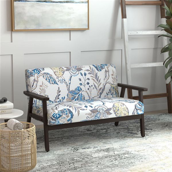 HOMCOM Modern Linen 2-Seater Sofa with Rubber Wood Legs - Blue