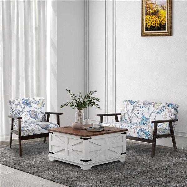 HOMCOM Modern Linen 2-Seater Sofa with Rubber Wood Legs - Blue