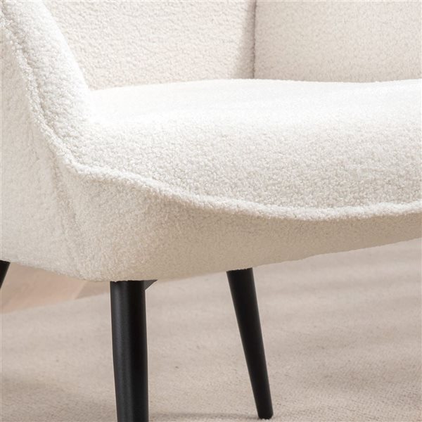 HOMCOM Modern Polyester Sherpa Accent Upholstered Wingback Armchair - White