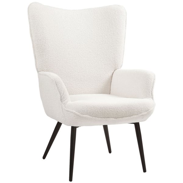 HOMCOM Modern Polyester Sherpa Accent Upholstered Wingback Armchair - White