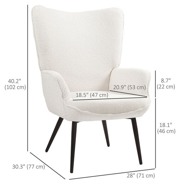 HOMCOM Modern Polyester Sherpa Accent Upholstered Wingback Armchair - White