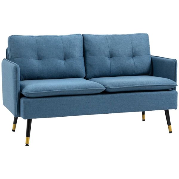 HOMCOM 55-in Modern Tufted Linen Loveseat Sofa - Dark Blue