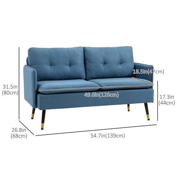 HOMCOM 55-in Modern Tufted Linen Loveseat Sofa - Dark Blue