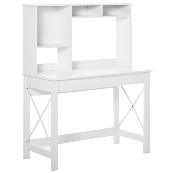 HOMCOM Computer Desk with Storage, Study Table with Bookshelves - White