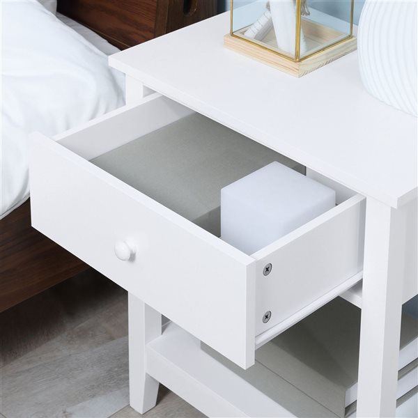 HOMCOM Modern Nightstand, Side Table with Drawer and Storage Shelf - White