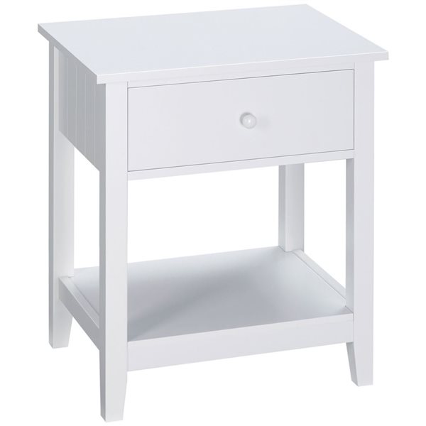 HOMCOM Modern Nightstand, Side Table with Drawer and Storage Shelf - White