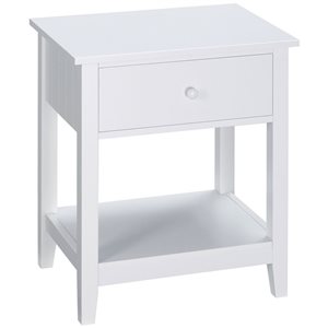 HOMCOM Modern Nightstand, Side Table with Drawer and Storage Shelf - White