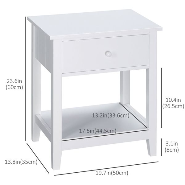 HOMCOM Modern Nightstand, Side Table with Drawer and Storage Shelf - White