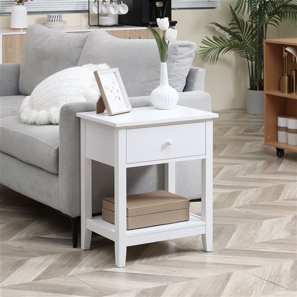 HOMCOM Modern Nightstand, Side Table with Drawer and Storage Shelf - White