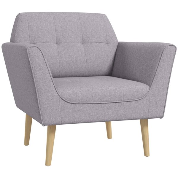 HOMCOM Modern Accent Armchair with Tufted Linen Pattern and Rubber Wood Legs - Grey