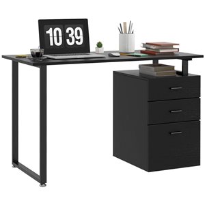 HOMCOM 47-in Computer Desk Writing Table Workstation with Reversible Drawers - Black