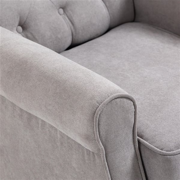 HOMCOM Button Tufted Polyester Accent Rounded Armchair with Wing Back - Light Grey