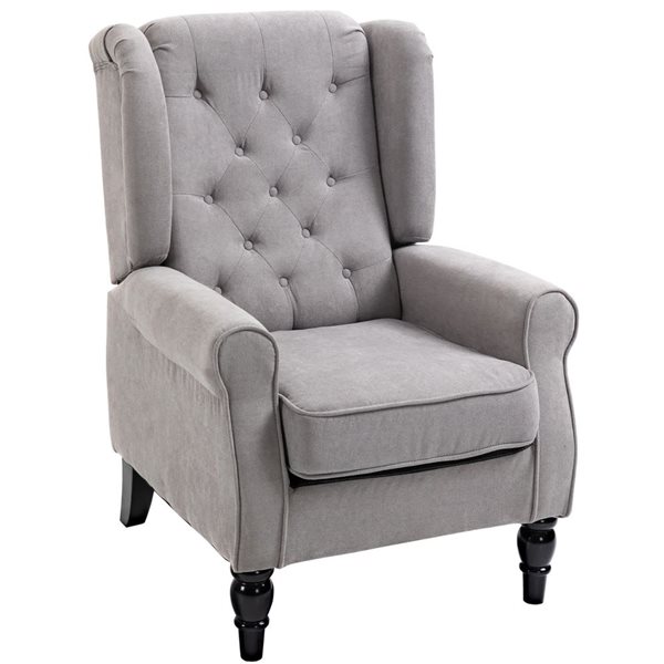 HOMCOM Button Tufted Polyester Accent Rounded Armchair with Wing Back - Light Grey