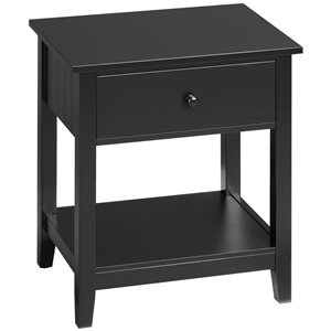 HOMCOM Modern Nightstand/Side Table with Drawer and Storage Shelf - Black