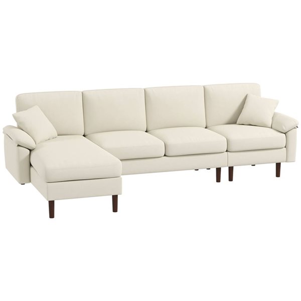 HOMCOM Cushioned Linen Sectional Sofa with Lounge Chair - Cream White