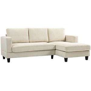 HOMCOM Corduroy L Shape 3-Seater Corner Sofa with Lounge Chair - Beige