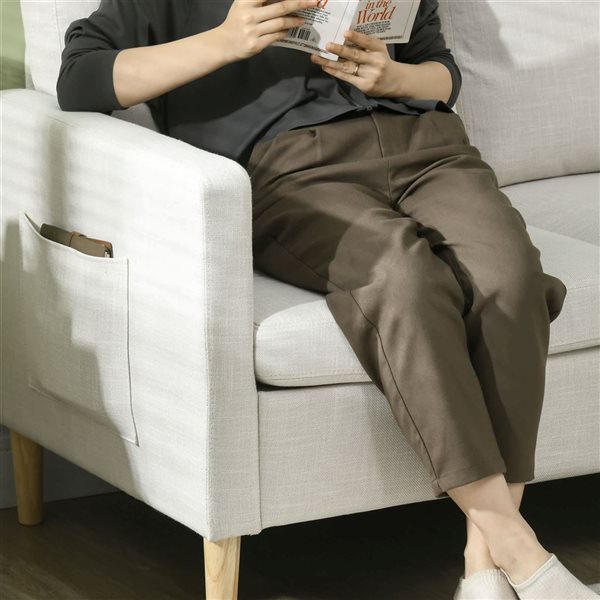 HOMCOM 56-in Bedroom Cushioned Linen 2-Seat Loveseat Sofa with Side Pockets - White