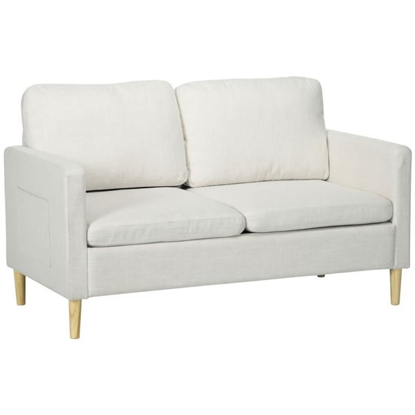HOMCOM 56-in Bedroom Cushioned Linen 2-Seat Loveseat Sofa with Side Pockets - White