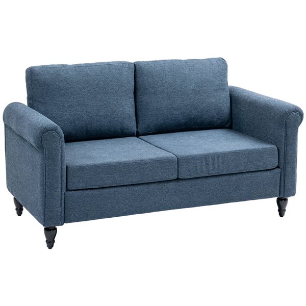 HOMCOM Loveseat w/ Curved Armrests and Chenille Padded Seat - Dark Blue