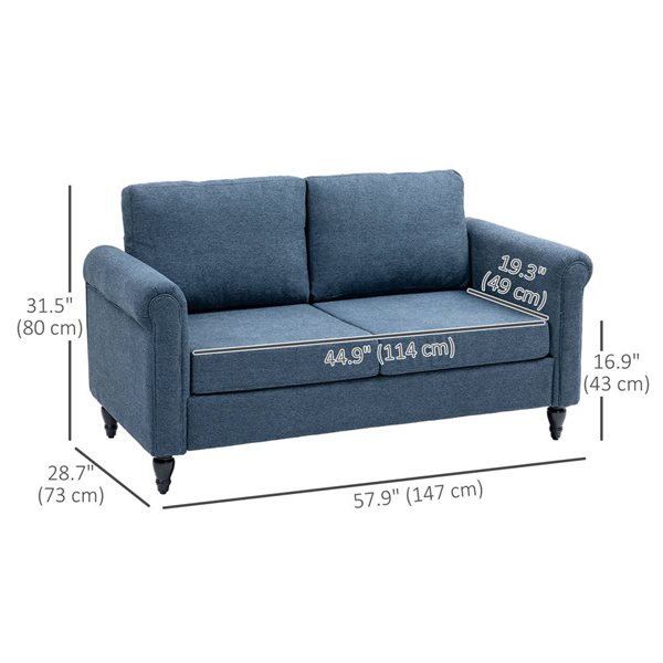 HOMCOM Loveseat w/ Curved Armrests and Chenille Padded Seat - Dark Blue