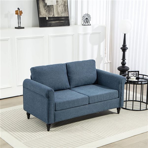 HOMCOM Loveseat w/ Curved Armrests and Chenille Padded Seat - Dark Blue